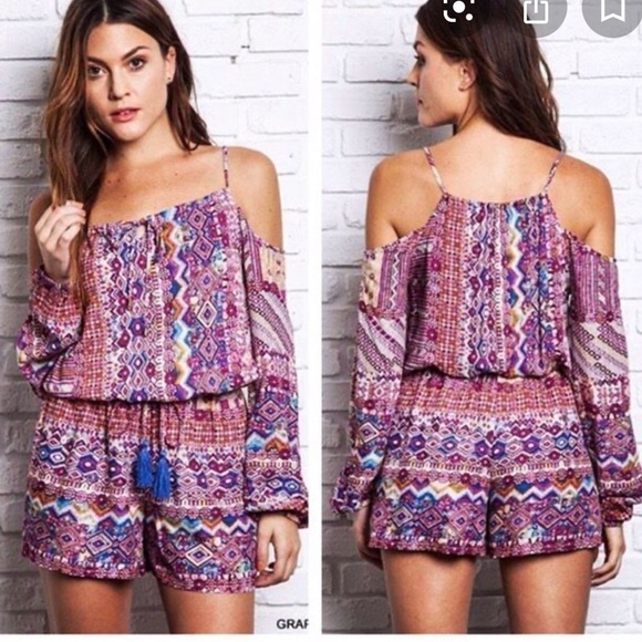 UMGEE Party in Print Aztec Cold Shoulder Romper Sm - Picture 1 of 8